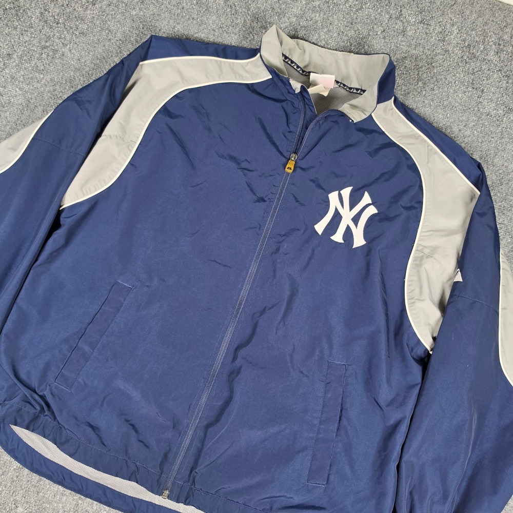 Majestic New York Yankees Windbreaker Jacket Mens L Blue Gray MLB Full Zip MN83